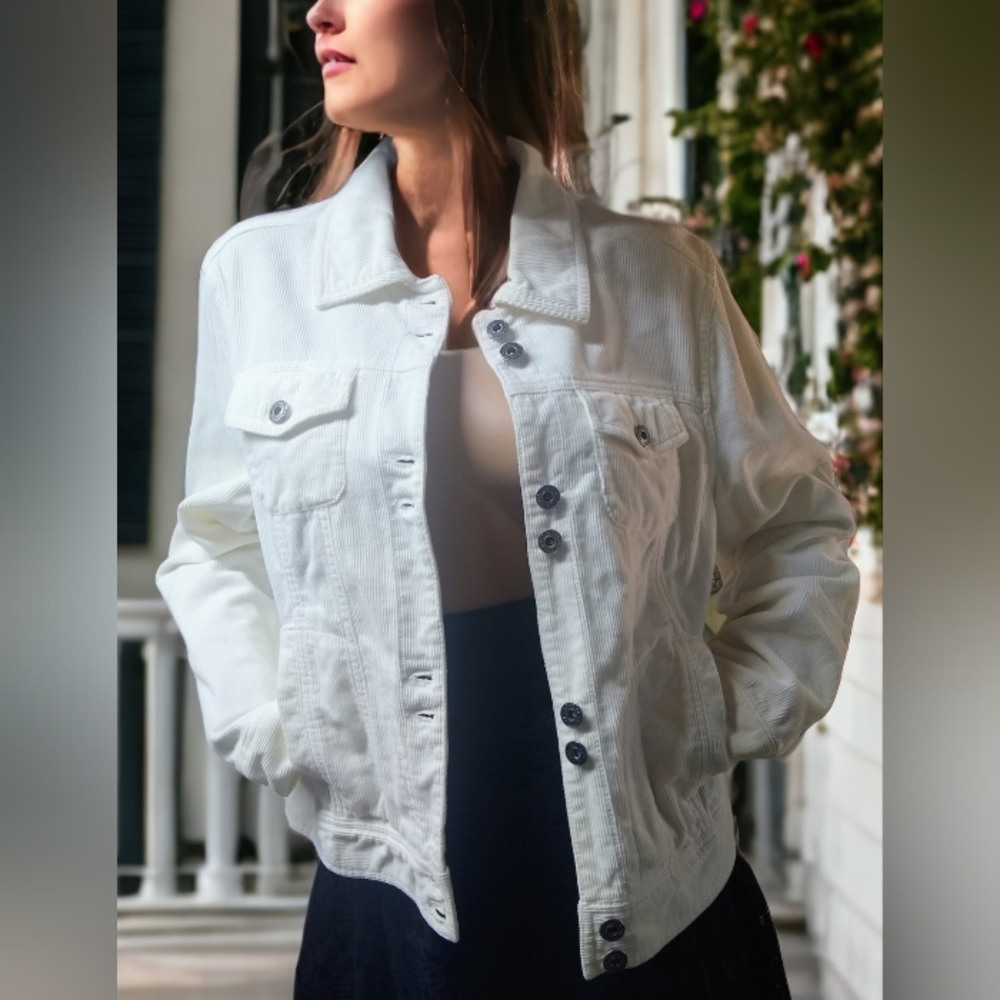 Sonoma 100% White Cotton Corduroy Cropped Jacket Size Medium